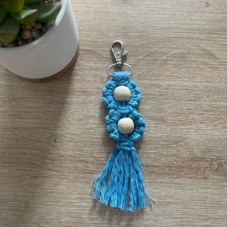 Porte cle macramé perle bleu